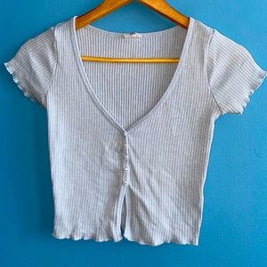 open neck button down crop top